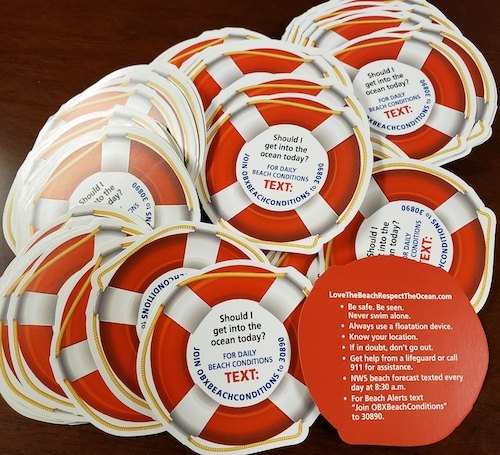 Ocean safety information cards & stickers will be distributed to visitor centers & local businesses, thanks to a partnership with Outer Banks Forever, Dare County, Outer Banks Visitors Bureau, Wesley's Way Foundation, & Cape Hatteras National Seashore.
